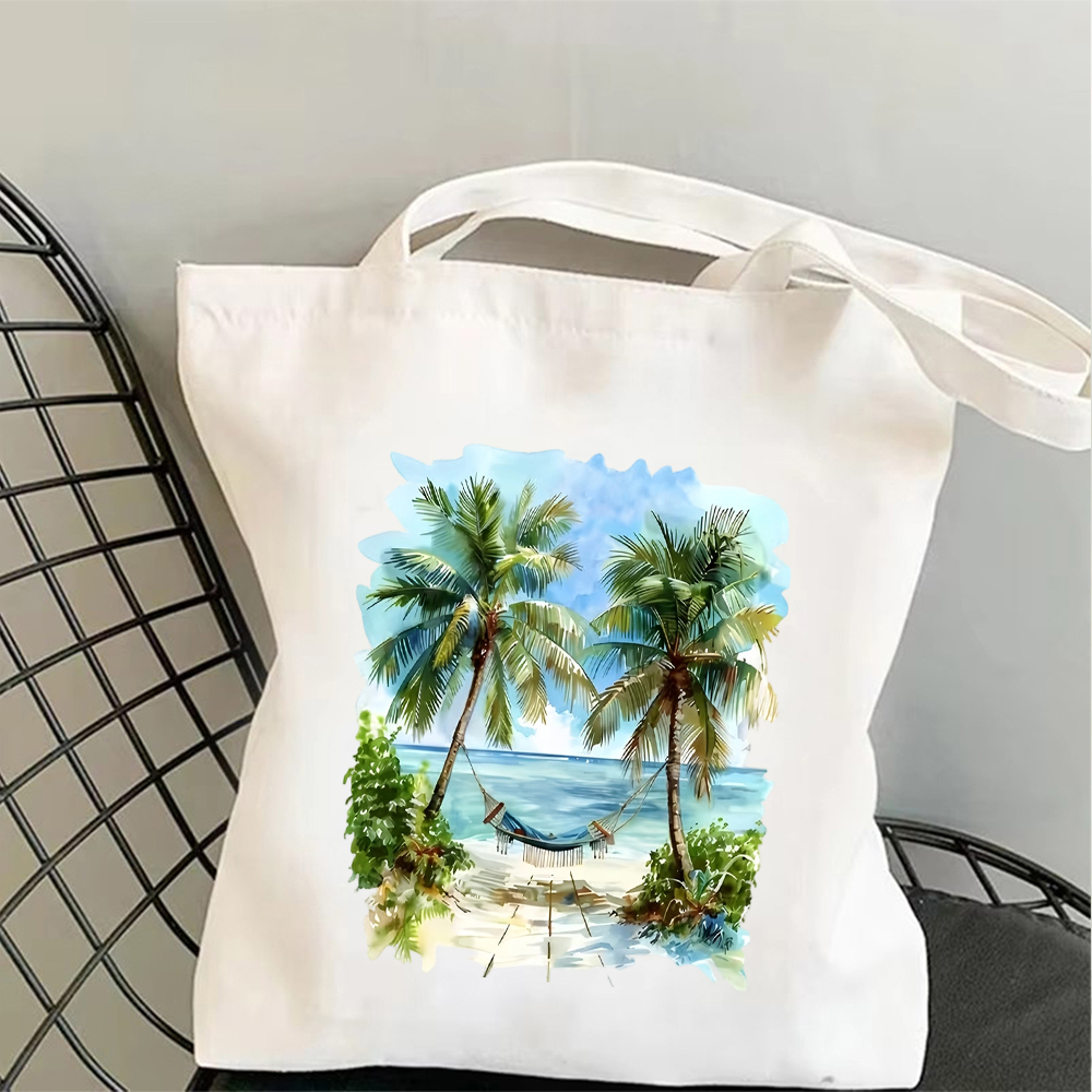 Yoga Fitness Bag - Tropical Beach Canvas Tote Bag Eco