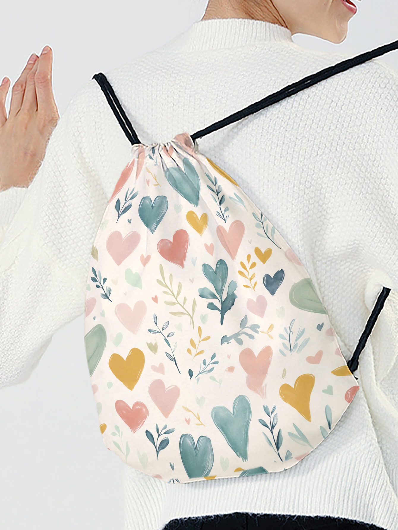 Heart Print Drawstring Backpac - Yoga Fitness Bag ulasan dan harga