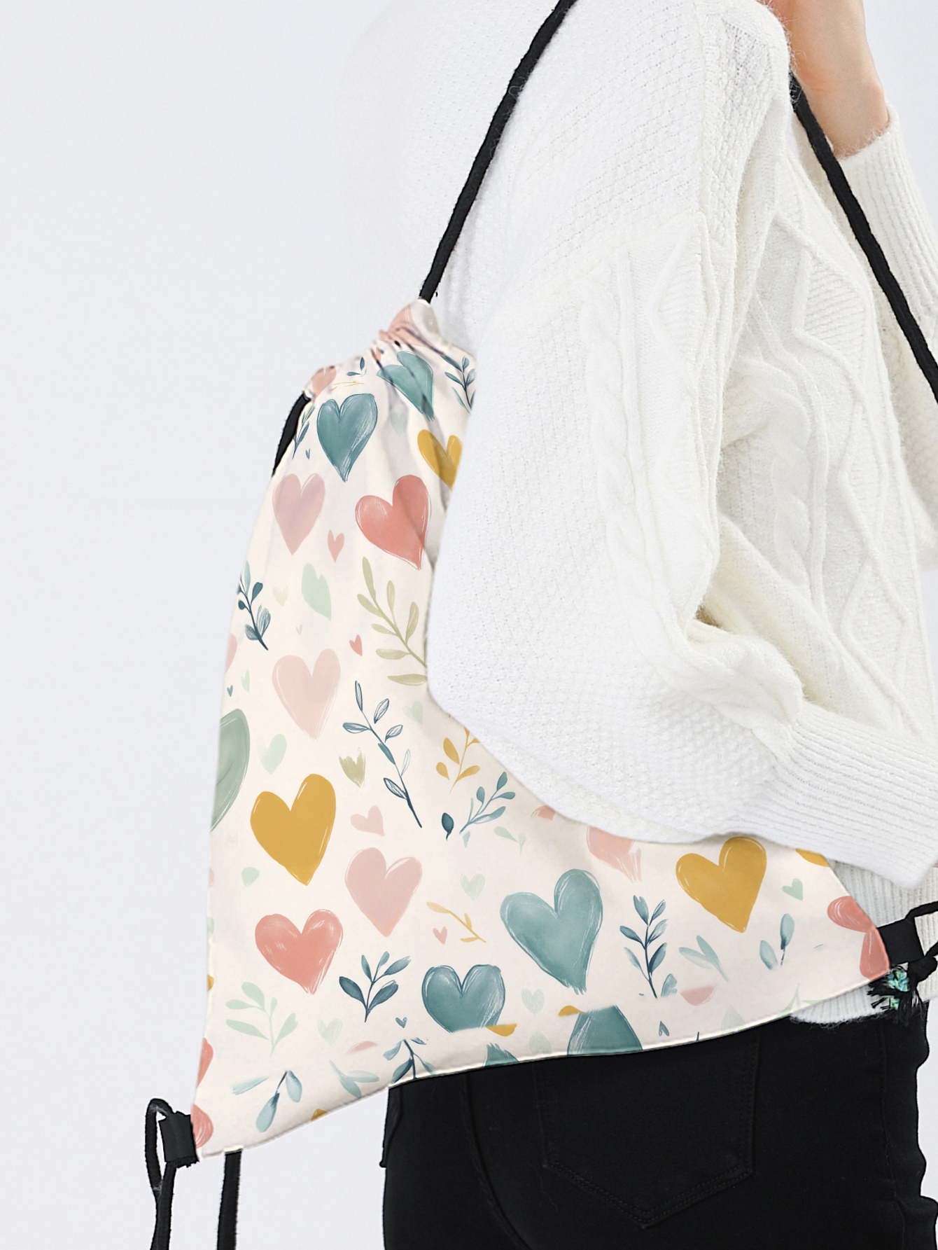 Heart Print Drawstring Backpac - Yoga Fitness Bag ulasan dan harga