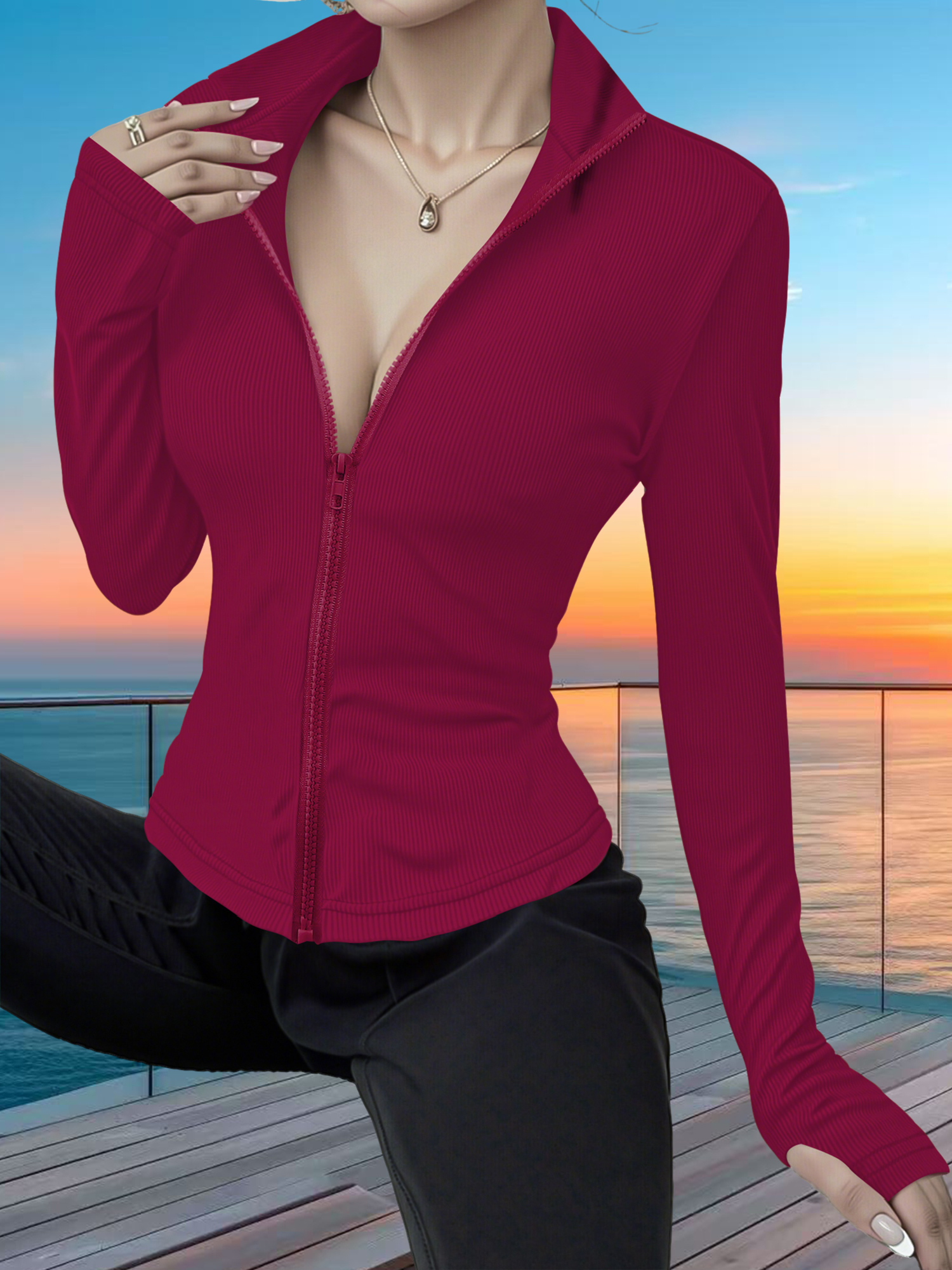 Stretchy Rib Knit Zip-Up Athle - Yoga & Fitness With Faye The Well Being Studio Abbots Langley Reviews ulasan dan harga